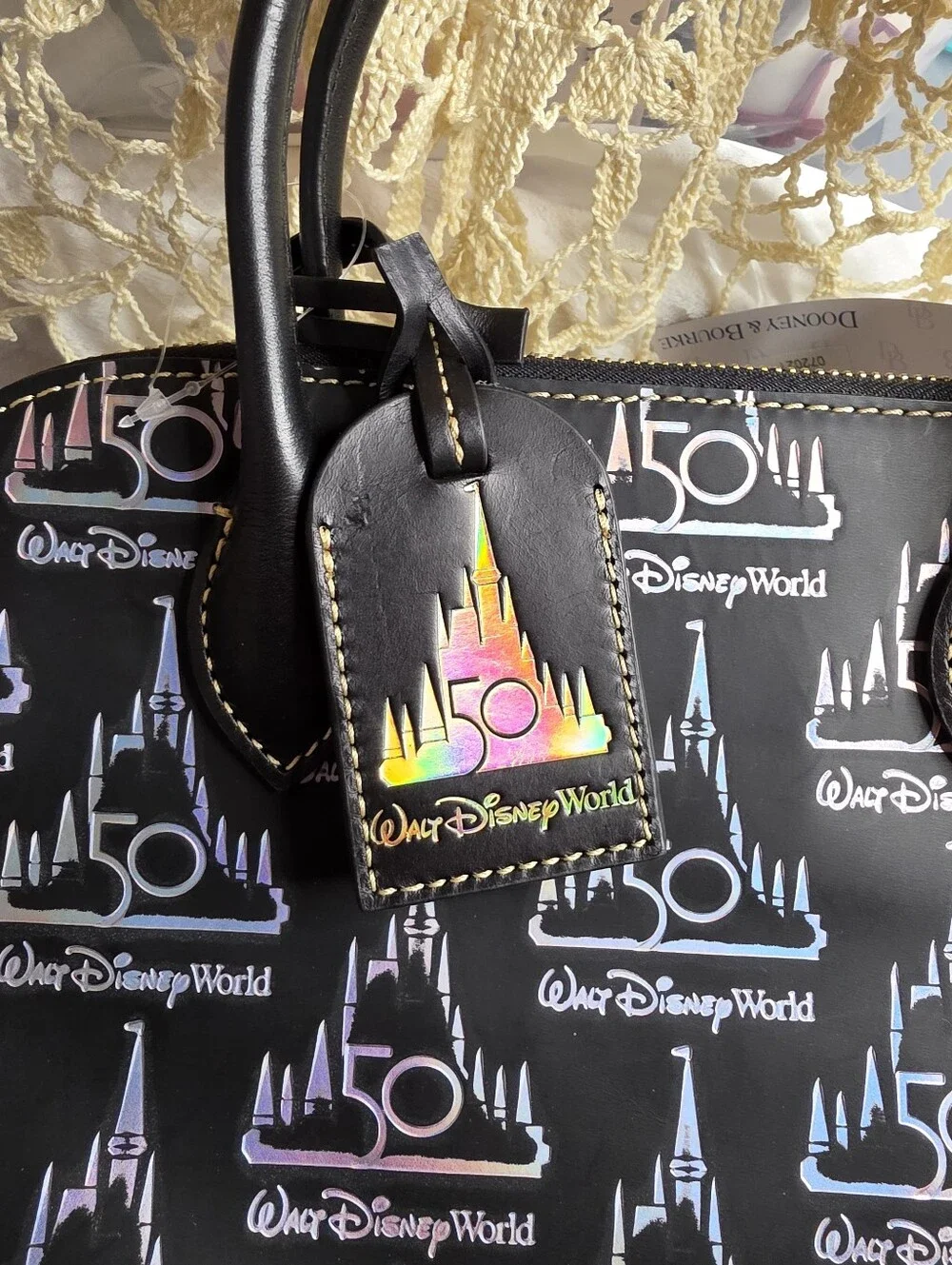 New Disney Dooney & Bourke Walt Disney World 50th Anniversary Black Holo Satchel